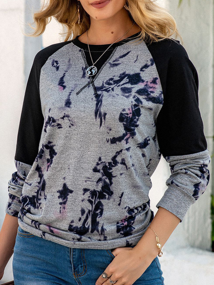 Women Tie Dye Patchwork Raglan Sleeves Blouse dylinoshop