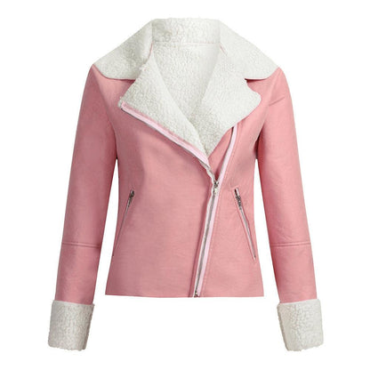 Lapel fur biker jacket - Trendha