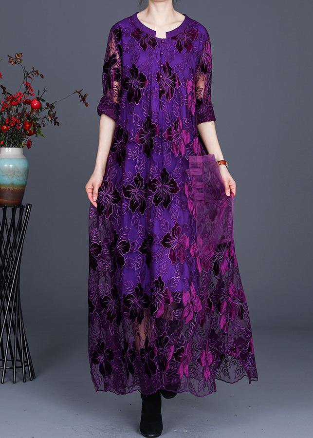 Chic Purple Lace Maxi Dress Caftans Loose Dresses - SooLinen