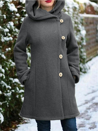 Extra Warm Button Up Side Pocket Solid Color Hooded Woolen Coat Shopvhs.com