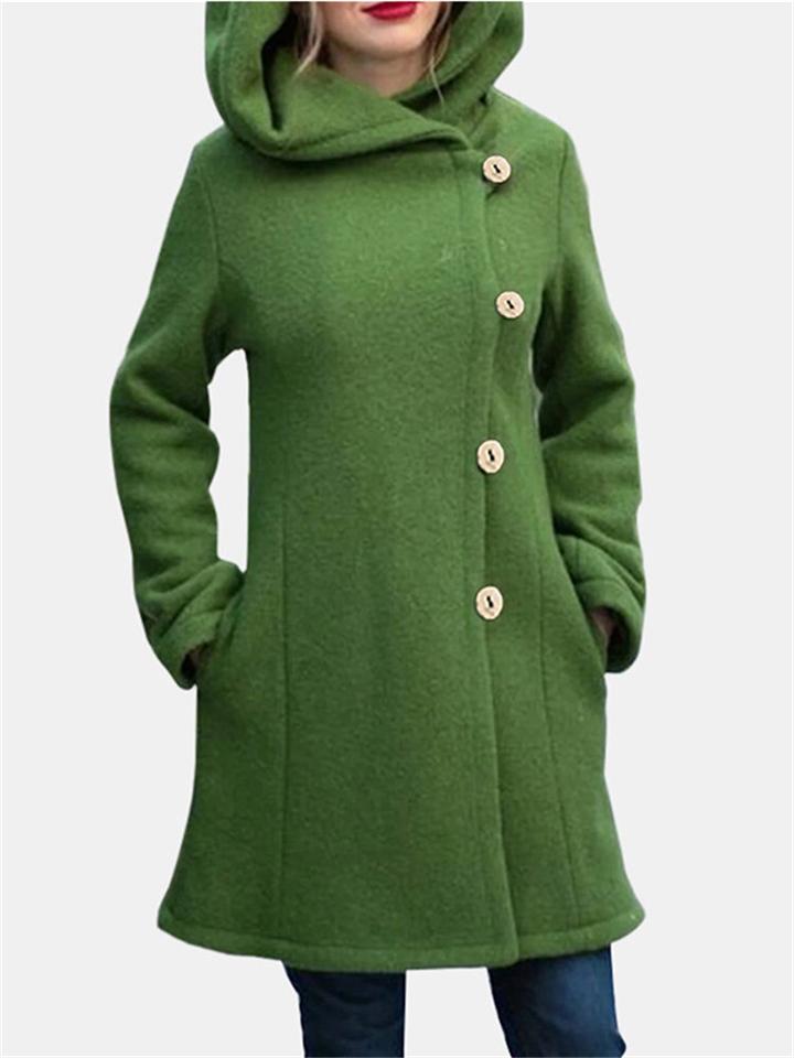 Extra Warm Button Up Side Pocket Solid Color Hooded Woolen Coat Shopvhs.com