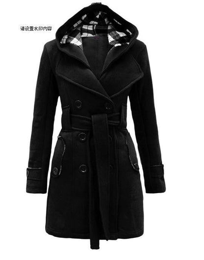 Plus Size Double Breasted Long with Belt Hooded Coat - MeetYoursFashion - 11